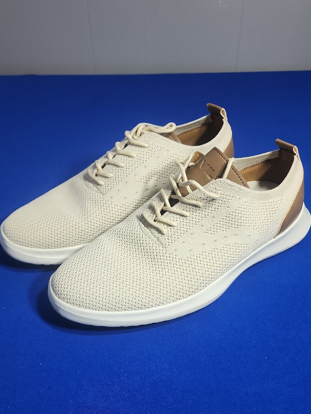 Men's Knit Lace-Up Sneakers in Cream with Brown Accents